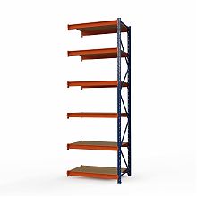 Секция приставная стеллажа металлического Оптима, 3500x1530x785 мм. Ярусы: 6 шт. фанера